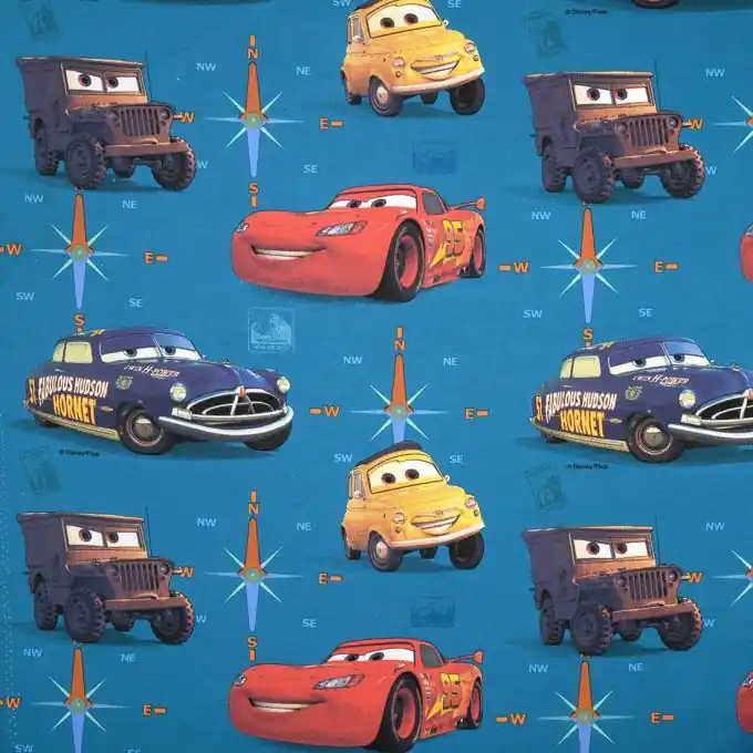 Baumwollstoff Cars, blau Preis Gesenkt