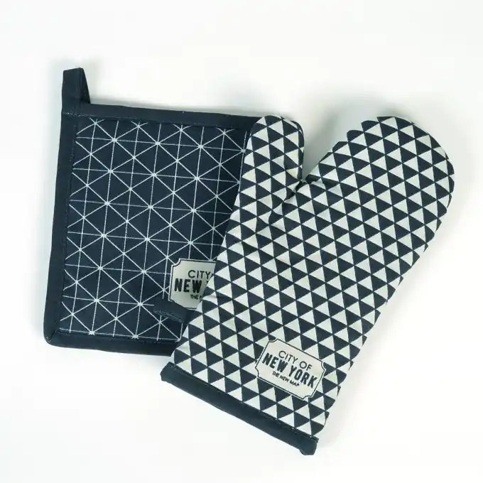 Saisonangebot Handschuh- und Topflappen-Set New York indigo blau