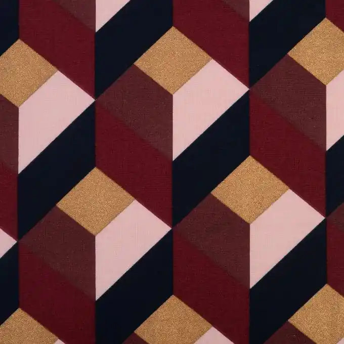 Im Trend Baumwollstoff Würfel Bordeaux Gold 150cm Breit