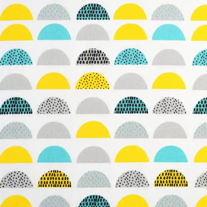 Dicker Baumwollstoff halb-Kreis Memphis blau gelb Billig