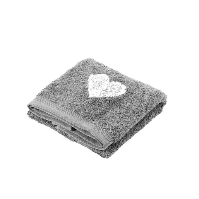 Frottee Handtuch Zina grau bestickt Herz weiß Billig