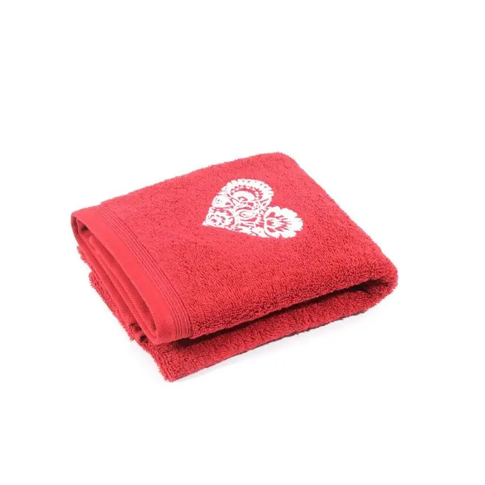 Top-Preis Frottee Handtuch Zina rot bestickt Herz weiß