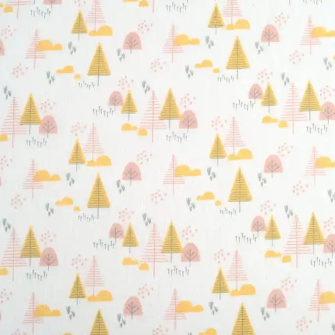Baumwollstoff Wald gelb rosa Preisreduziert