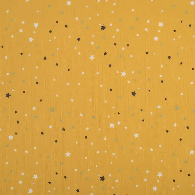 Baumwollstoff Currygelb mit bunten Sternen – 150cm Laize Weltweiter Versand