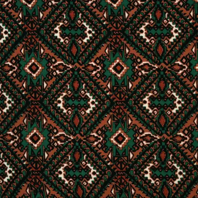 Viskosestoff Ethnomuster grün ockerfarben Neue Kollektion