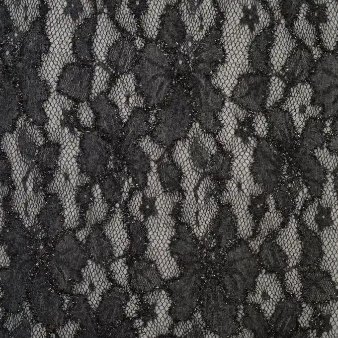 Strickstoff Netzstoff Blumen schwarz Nur Heute