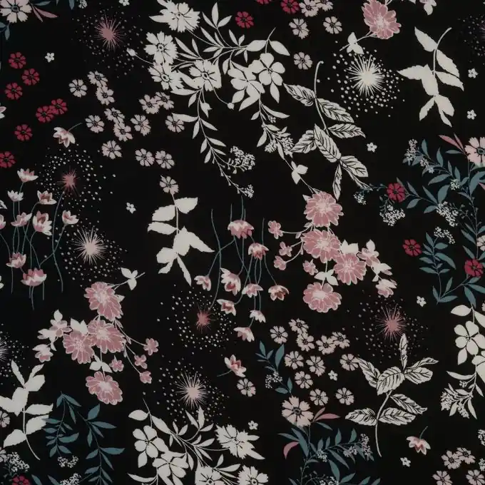 Zertifiziert Viskosestoff Schwarz Blumenmuster 140 cm Breite