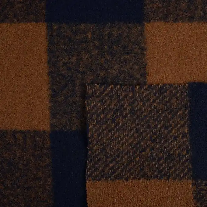 Limited Edition Wollstoff Karos dunkelblau ockerfarben