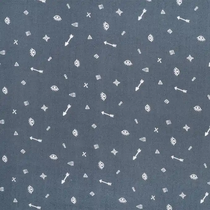 Rabatt Popeline-Stoff Blaugrau mit Weißen Augen, 142 cm Breite