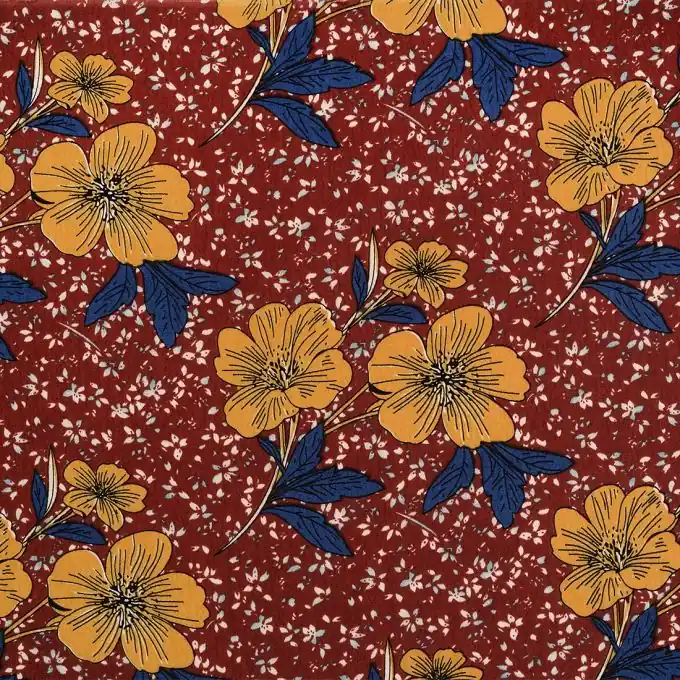 Crêpe-Stoff Gelbe Großblumen 144cm Breite Kostenloser Versand