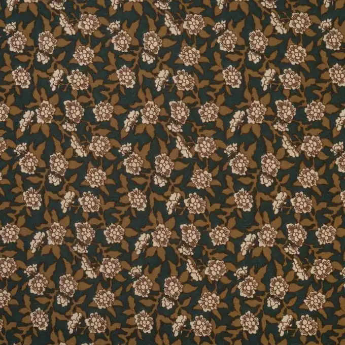 Im Trend Satinstoff Blumen grün beige