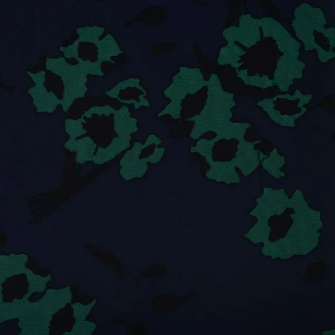 Online Kaufen Marineblauer Crêpe-Stoff mit grünen Blumen, 145cm