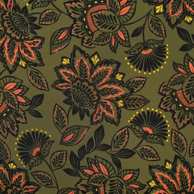 Mousseline-Stoff Blumen Kaki 145cm breit Billig