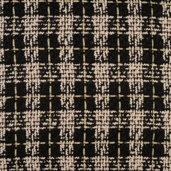 Letzte Chance Kariertes Wollstoffimitat Schwarz Gold 145 cm Breite