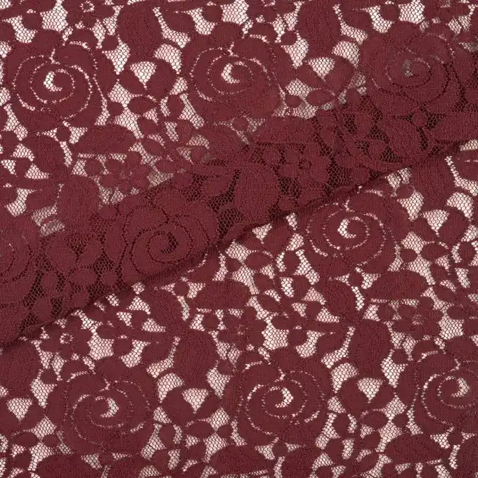Premium Spitzenstoff Blumen burgunderrot
