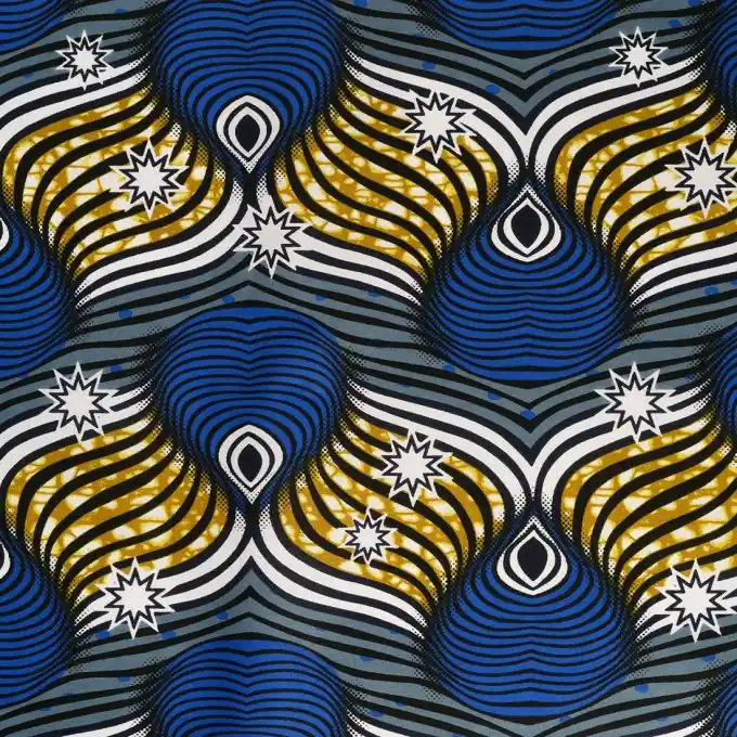 Online Kaufen Wax-Baumwollstoff mit blauem Pfauenmotiv