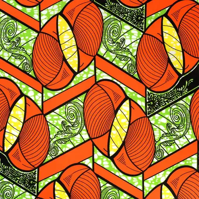 Baumwollstoff mit orangefarbenem Knäuelmotiv im Wax-Stil Nur Für Kurze Zeit