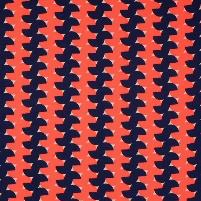 Hochwertig Crepe-Stoff Linna Morata Valparaiso Nachtblau Koralle