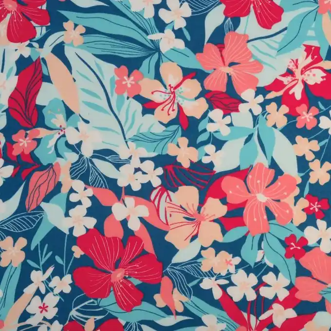 Batist Baumwolle Blumen rot blau Kostenloser Versand