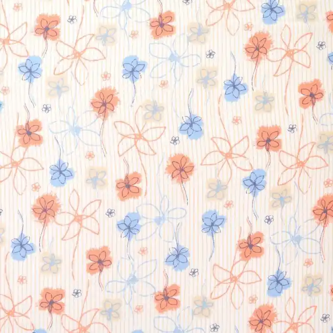 Limited Edition Stoff aus Viskose mit Korallen- und blauen Blumen