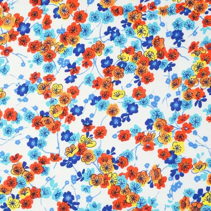 Viskosestoff Blumen blau rot Rabatt