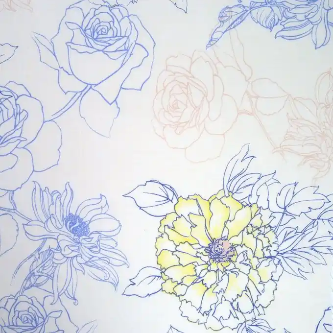 Kostenfreie Lieferung Leinenstoff großen Blumen gelb blau