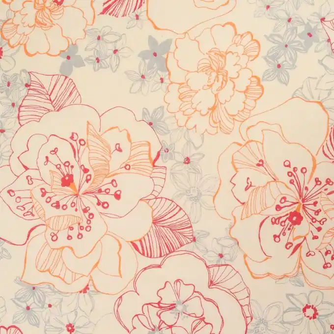 Neue Kollektion Leinenstoff Blumen ecru rosa orange