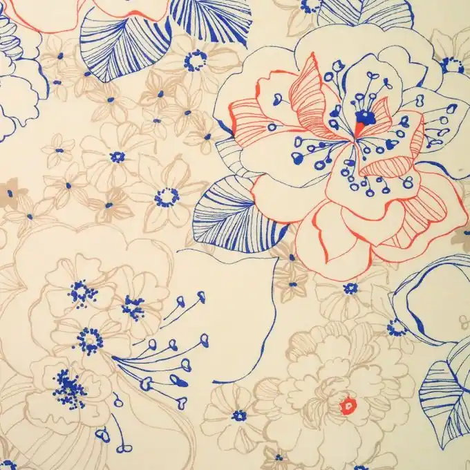 Ab Werk Leinenstoff Blumen rot blau
