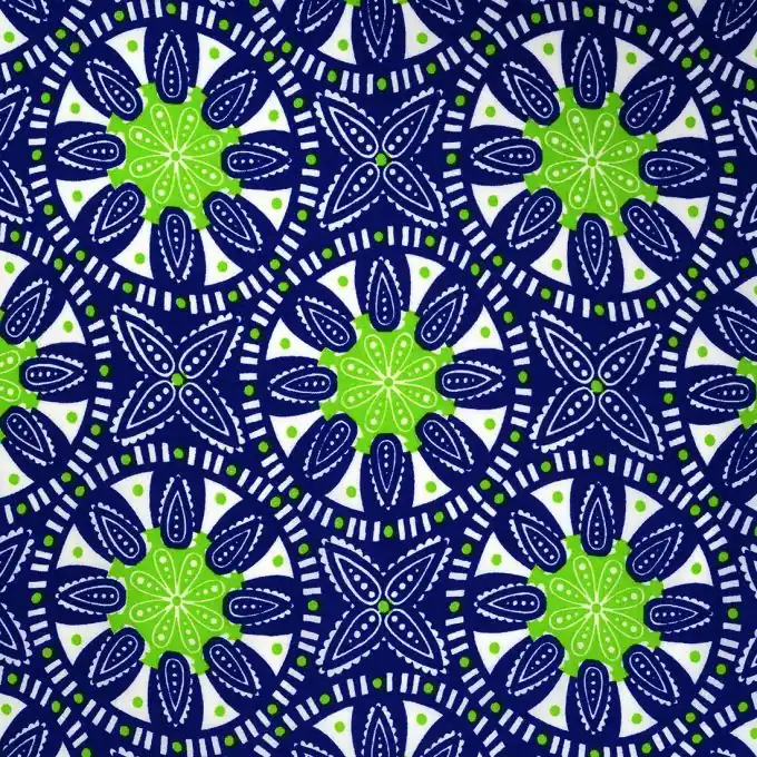 Gleich Bestellen Popeline Wax Stoff Blaue und Grüne Rosette 145 cm