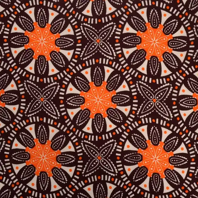 Popeline Wax Rosace Stoff 145cm Breit Orange-Braun Finale Aktion