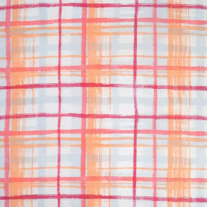 Markenware Karrierter Leinenstoff rosa orange