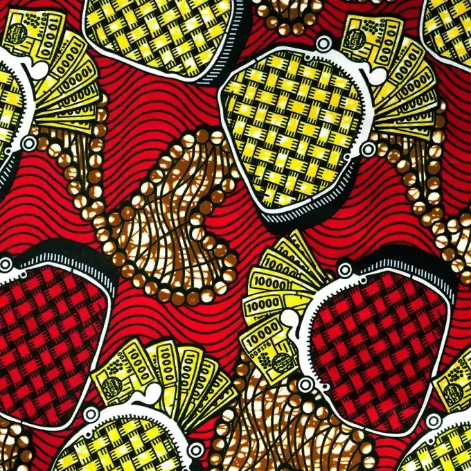 Markenware Wax-Baumwollstoff mit gelbem Geldscheinmotiv