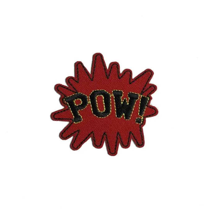 Geprüft Bügelbild Pow rot schwarz