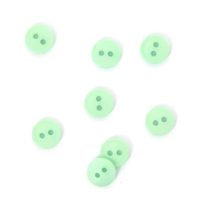 Flache Knöpfe 2 Löcher Pastelgrün 11 mm Neue Ware