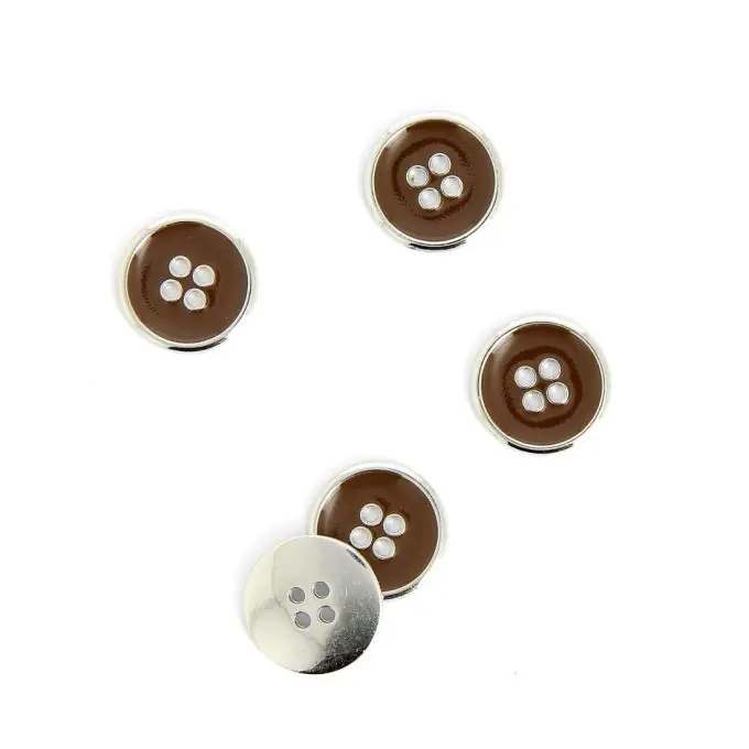 Im Trend Metallknopf silbern und braun 15 mm