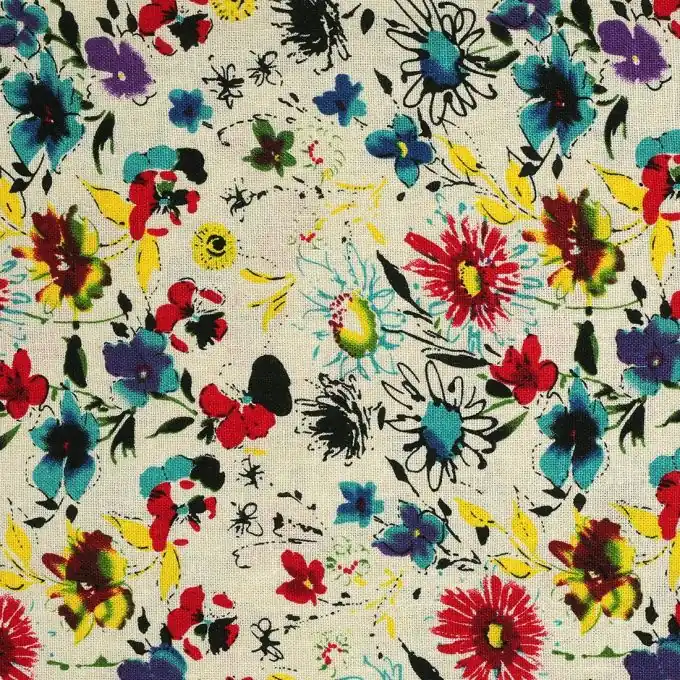 Leinen- Viskosestoff Blumen Kostenloser Rückversand