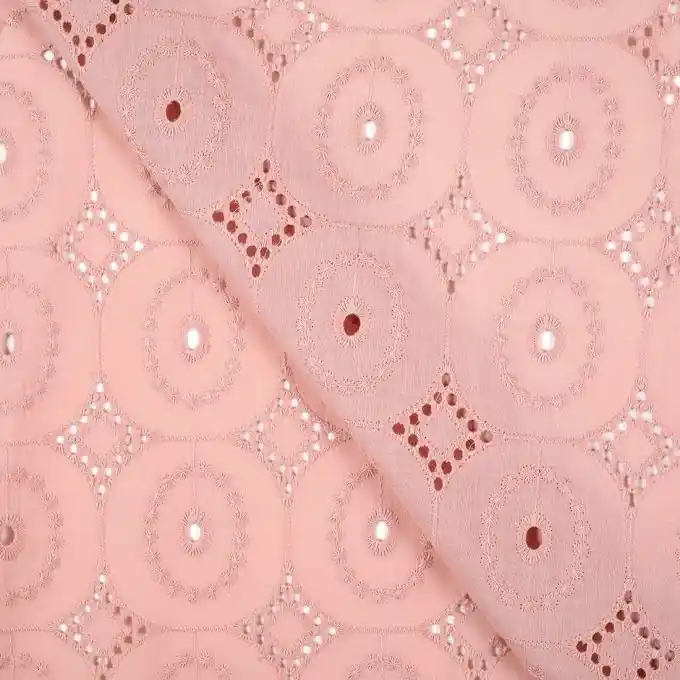 Runder Baumwollstoff bestickt, 146cm, Hellrosa Highlight