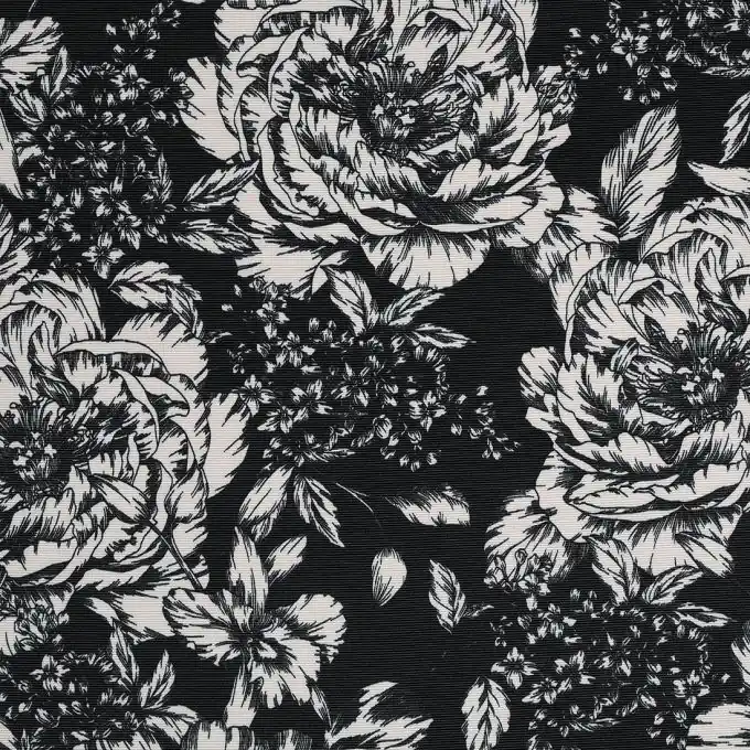 Schwarzer Ottoman-Stoff Blumenmuster 150cm Breite Sofort Bestellen