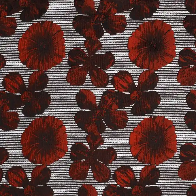 Jetzt Kaufen Jacquardstoff Streifen Blumen rot