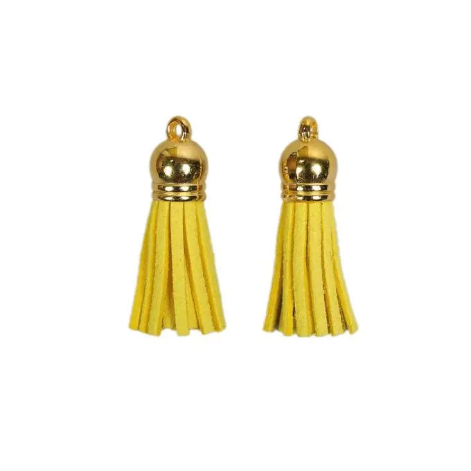 Im Trend Pompons in Wildleder-Optik, gelb, 3,8 cm