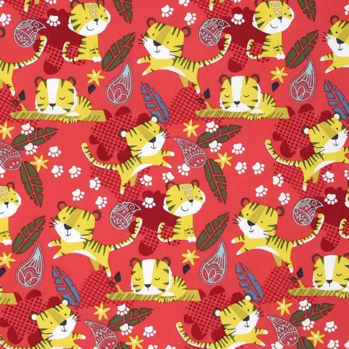 Baumwollpopeline Rot Tigermuster 145cm Breite Kostenloser Versand