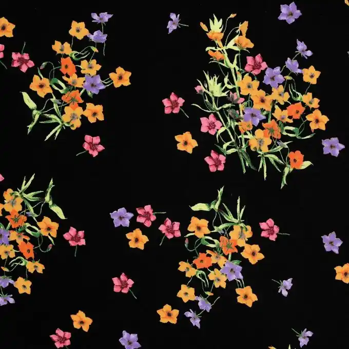 Kostenloser Versand Schwarzer Kreppstoff mit Blumenmuster 140 cm Breite