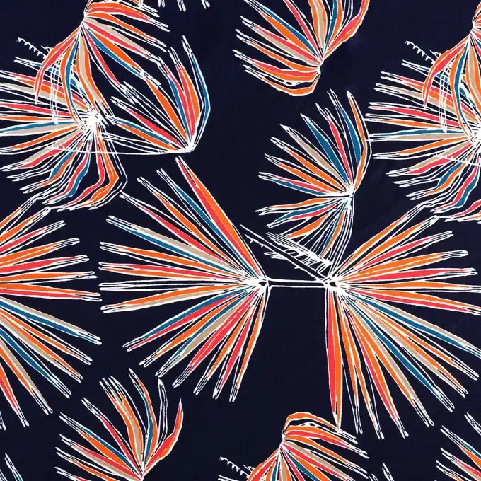 Satin Voile-Stoff Palmen orange Neue Ware