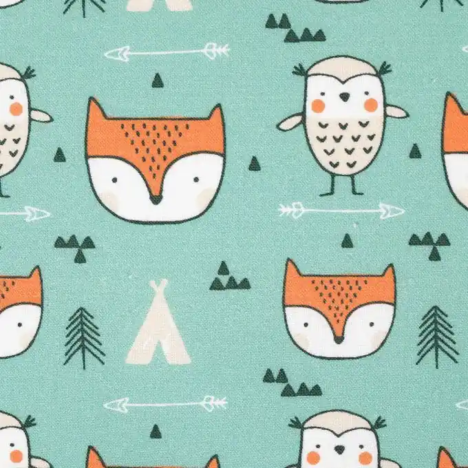 Grüner Baumwollstoff mit Füchsen Kostenloser Rückversand