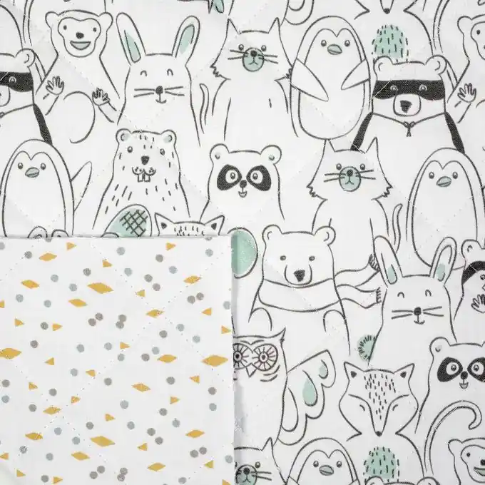 Knallerangebot Gestepptes Gewebe in Weiß und Mintgrün mit Tiermotiven