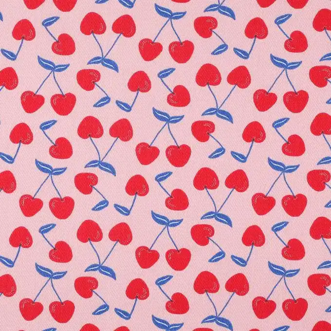 Sonderangebot Köperstoff Kirschen blau rosa