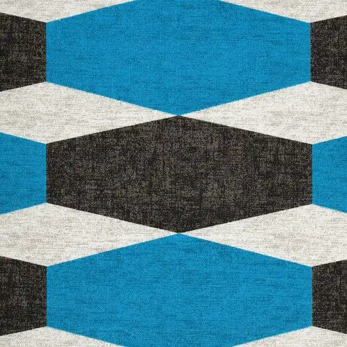 Handgefertigt Dicker Baumwollstoff Geomuster blau