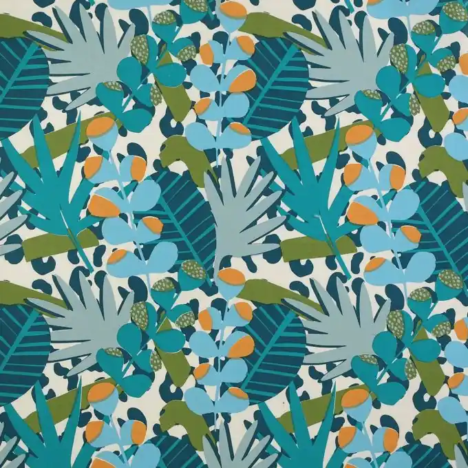 Mengenrabatt Lakenstoff Palmen grün blau 260cm