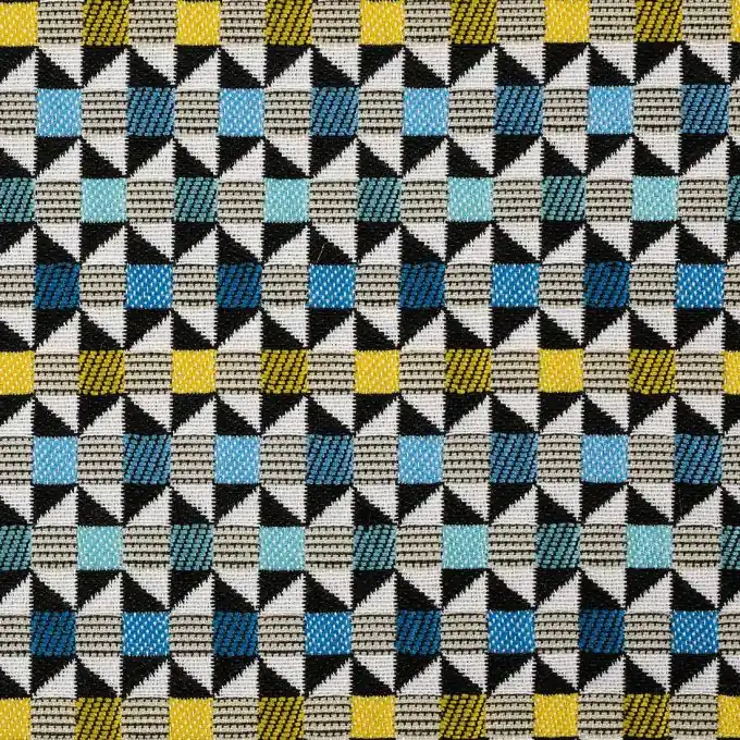 Jacquard-Stoff mit blauen Dreiecken Ausverkauf