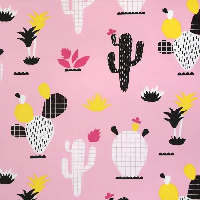 Stoff aus rosa Baumwolle mit Kaktus-Print Sonderaktion